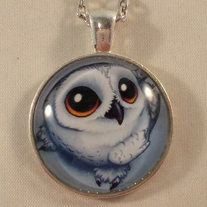 Silver Mystical Snowy Owl Bird Anime Cabochon Pendant Chain Necklace Unisex Gift